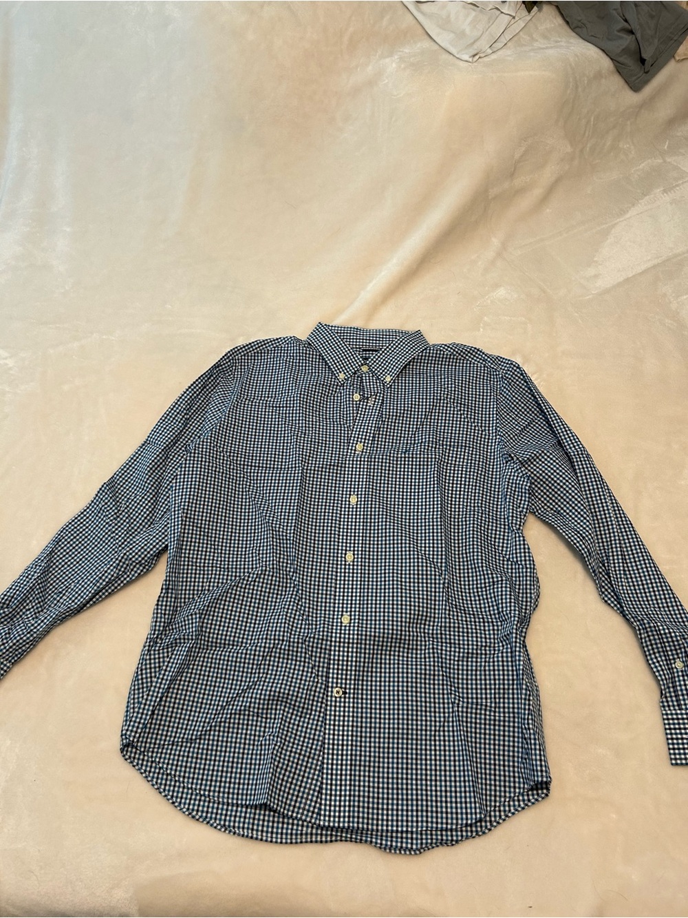 Nautica Navy and White Gingham Button-Down Dress Shirt